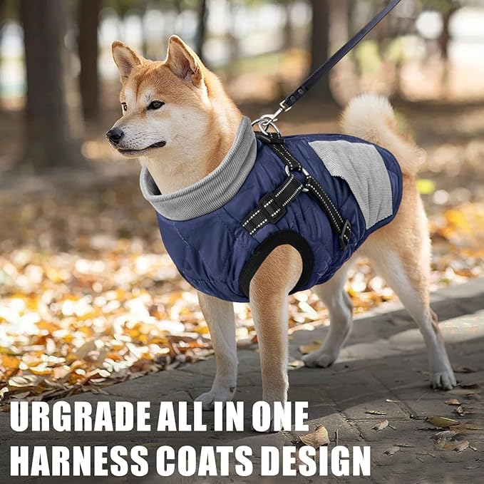 Mosucoirl Warm Dog Coats Pet Clothes, Waterproof Dogs Jacket Reflective Pet Outfits Winter Dog Cold Weather Coat Cozy Snow Jackets Vest for Small Medium Large Dogs Puppy Doggie (NavyBlue, L)