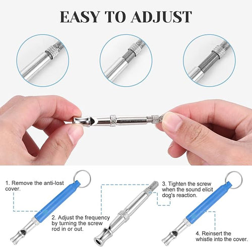 2 Pack Dog Whistle to Stop Barking Neighbors Dog, Professional Adjustable Ultrasonic Silent Dog Whistle for Dog Training Whistle for Recall or Scare Dogs Away with Lanyard (Blue & Red)