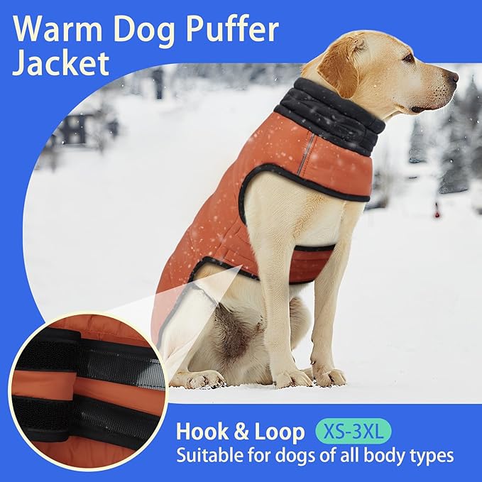 MIGOHI Lightweight Dog Coat, Windproof Dog Jacket, Puffer Jacket for Large Dogs, Padded Vest with Reflective Strips, Warm Snow Vest in Cold Weather, Easy On Hook & Loop Belly, Caramel, 2XL