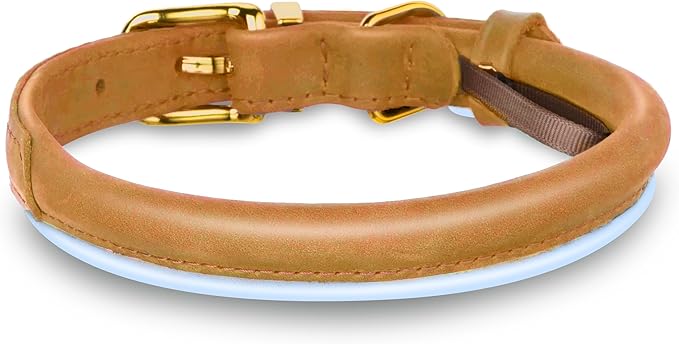 OOPSDOGGY Reflective Rolled Leather Dog Collar Adjustable Soft Padded Pet Collar for Small Medium Large Breed Dogs (Camel, S, 10"-13")