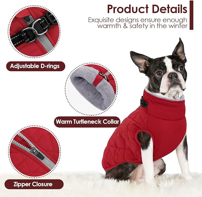 AOFITEE Small Dog Winter Coat, Waterproof Dog Winter Jacket with Zipper & Fleece Collar, Reflective Dogs Puffer Jacket, Small Pet Snow Coat Snowsuit for Yorkshire, West Highland