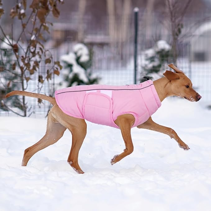 Kuoser Dog Jacket, Winter Dog Coats for Medium Dogs, Reflective Doggie Cold Weather Coats Pet Clothes, Puppy Snow Jacket for Frech Bulldog, Boston Terrier, Pink M