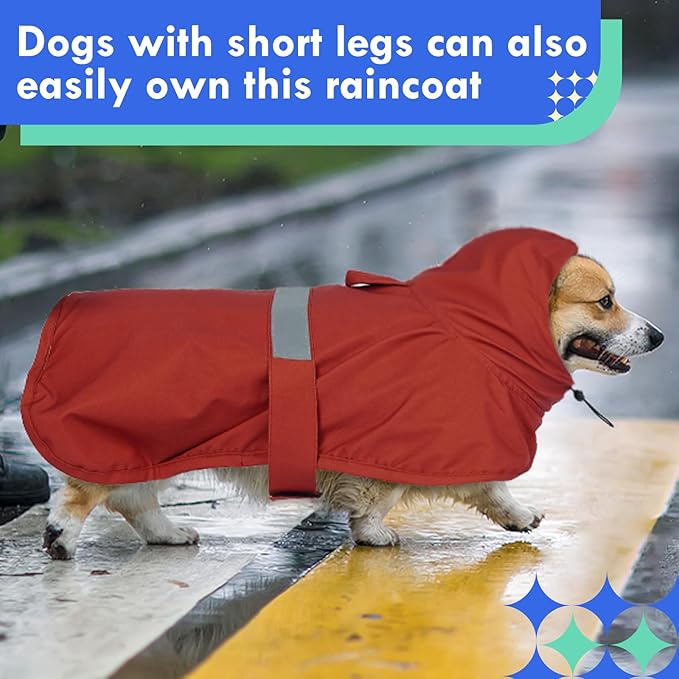 MIGOHI Dog Rain Coat, Hooded Rain Jacket for Dog | Adjustable Hood and Hind Leg Straps Dogs Rain Coat, Reflective Strap for Night Walking, Red, XL