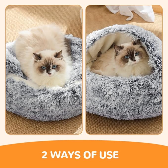 Lapcatz Nest Bed, 2026 Upgraded Cat Beds for Indoor Cats, Portable Fluffy Pet Bed, Durable Covered Cat Bed for Indoor Use, Soft Puppy Bed for Pet Owners (Coffee, Small)