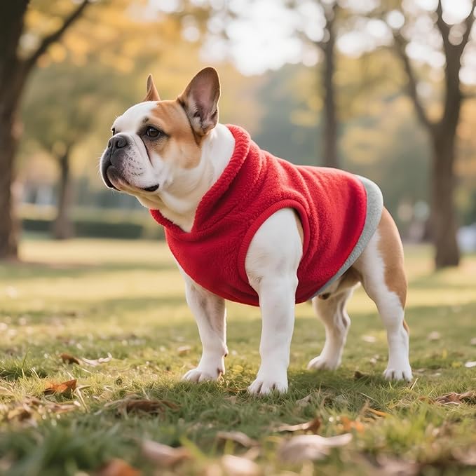 Idepet 2 Pack Dog Fleece Vest Sweater Warm Pullover Jacket with D-Ring Leash Reflective Winter Coat Hoodie for Puppy Cat French Bulldog Pug Chihuahuas Yorkies Dachshunds (Red&Rose Red,X-Large)