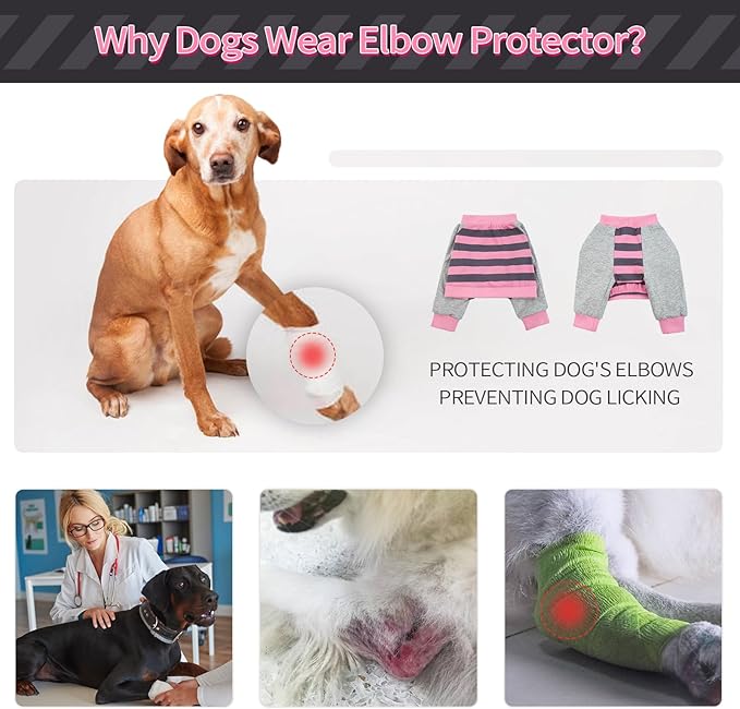 FUAMEY Dog Recovery Sleeve with Elbow Protector,Dogs Shirt Stop Licking Joints,Pet Long Sleeve Suit Protecting Dog's Front Leg Arm Wounds Cover Skin Conditions Pink Stripes XL