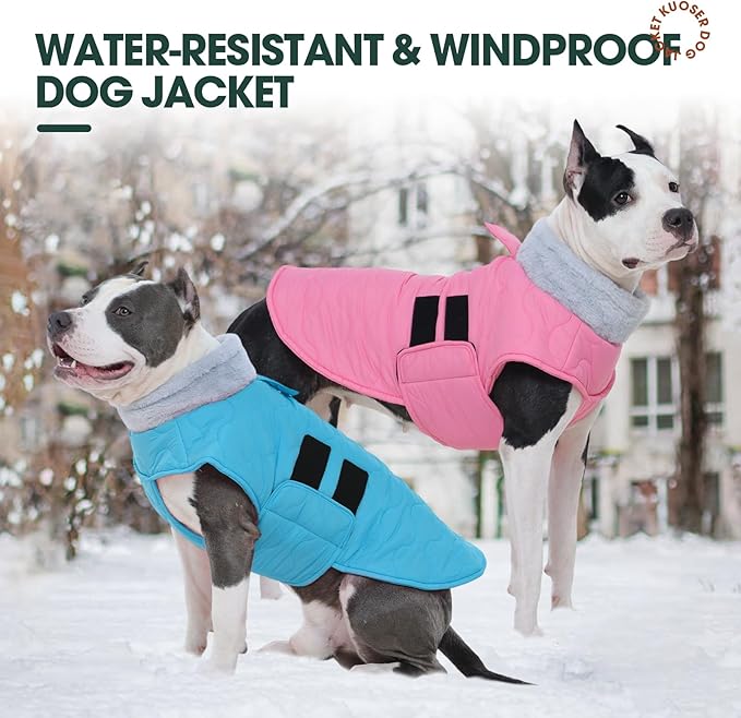 Kuoser Dog Coat, Dog Jackets for Large Dogs, Warm Winter Coat Cold Weather Coats, Doggie Snow Jacket Warm Pet Apparel Clothes for Golden Retriever Labrador, Blue XXXL