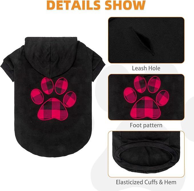 KOOLTAIL Plaid Dog Hoodie Pet Clothes Sweater with Hat and Pocket for Small Medium Large Size Dogs, Soft Winter Warm Dog Cold Weather Coat, Fleece Fall Dog Hooded Sweatshirt for Puppy Cats, Black M