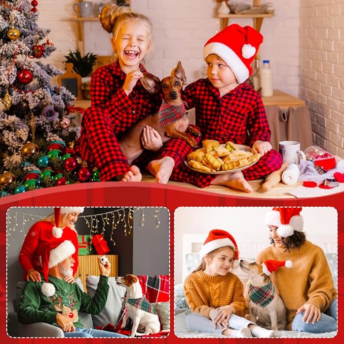 Vivifying Dog Christmas Bandana with Tassels Edges, 2 Pack Classic Plaid Triangle Pet Apparel & Accessories, Funny Holiday Dog Scarf Costume for Photo Prop, and Party Decor (Small, Red&Green)