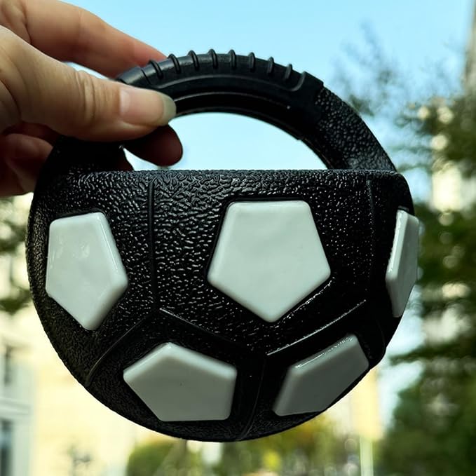 Dog Calming Ball with Handle for Dogs, 2026 New Interactive Football Shape Dog Toy, TPR Chewable Material, Squeaky, Water Play, Training & Outdoor Games (White+Black-B)