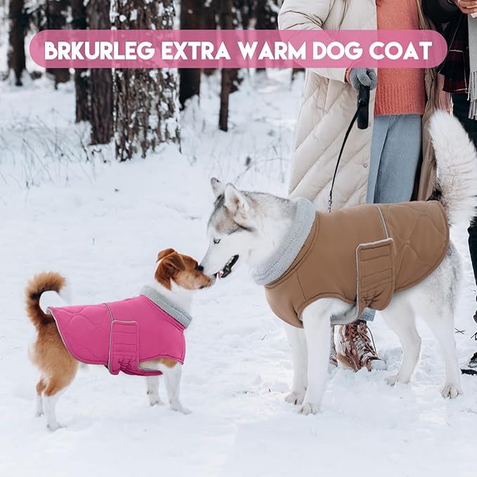 BRKURLEG Dog Winter Jacket, Warm Dog Winter Coats for Small and Medium Large Dogs, Reflective Adjustable Pet Cold Weather Coats, Waterproof Dogs Snow Jacket Clothes Fleece Vest XXL, Rose Red