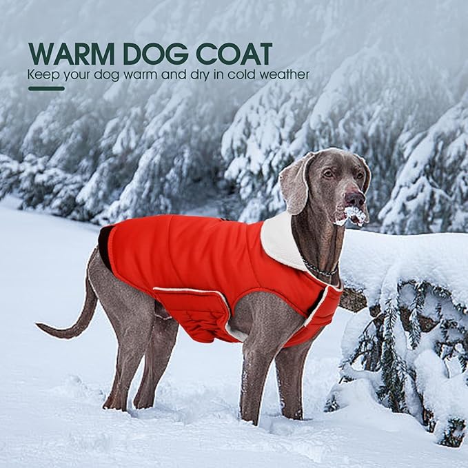 Kuoser Dog Coat Small, Cold Weather Reflective Waterproof Dogs Jacket with Warm Fleece Lining, Turtleneck Dog Winter Coat with Zipper, Doggy Snow Jacket Pet Coats for Small Medium Large Dogs, Red XS