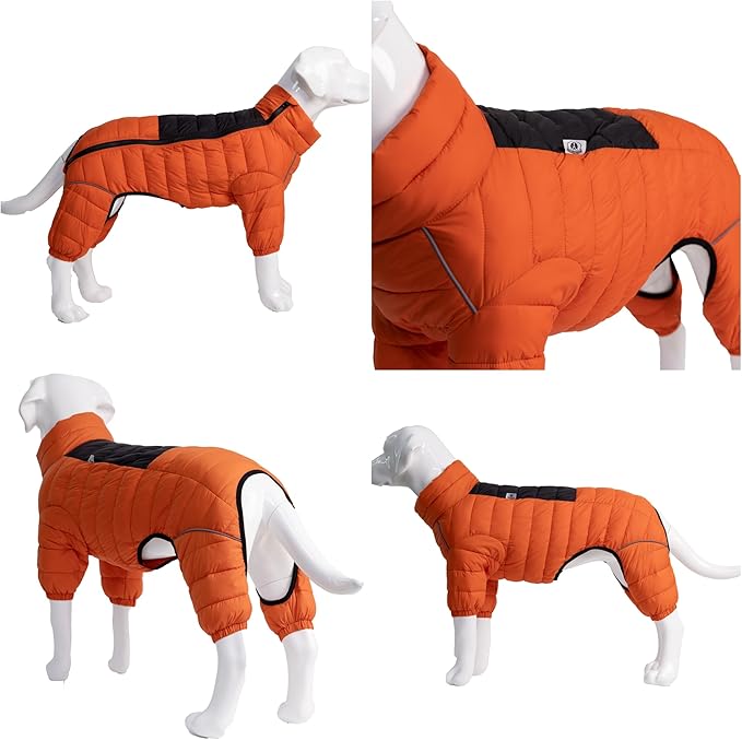 Orange S Warm Dog Vest, 4 Legs Covered Windproof Reflective Waterproof Outdoor Dog Snow Jacket - Zippered Adjustable Sizes for Small to Large Dogs