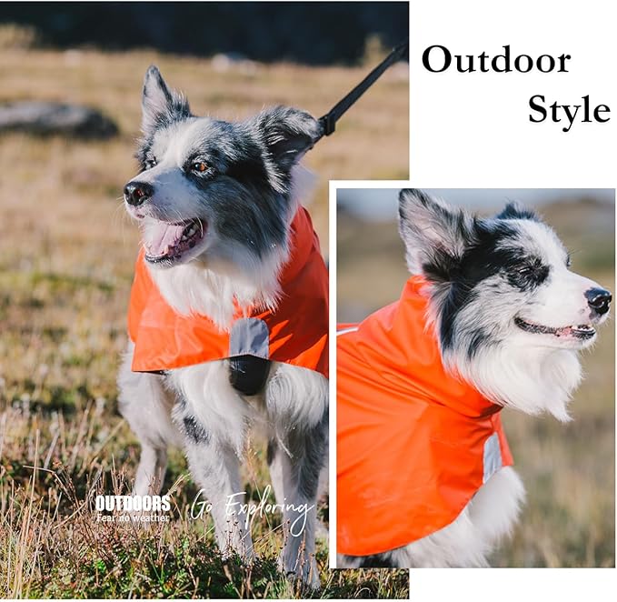 Dog Water-Repellent Raincoat Jacket, Lightweight Reflective Waterproof Clothes for Small Medium Large Dogs, Outdoor for Fall & Spring (Orange, 2XL)