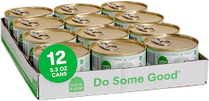 Open Farm Canned Cat Food, Pate for Complete & Balanced Nutrition, Grain Free and Legume-Free Wet Cat Food, Homestead Turkey Recipe, 5.3oz Cans (Case of 12)