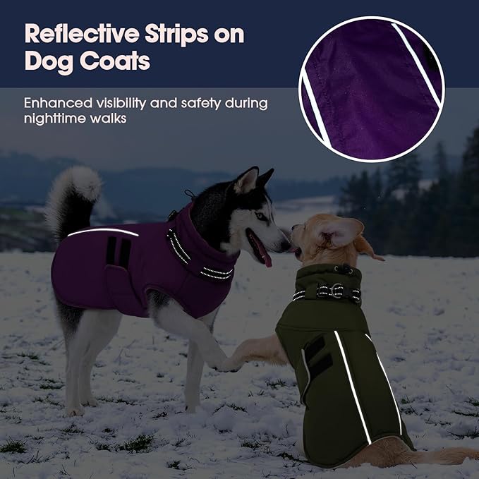 IECOii XXXL Dog Coat for Large Dogs Waterproof Dog Jacket with Collar Built in, Reflective Winter Jacket with Fleece Lined Warm Cold Weather Coats for Extra Large Dogs, Great Dane, Purple - 3XL