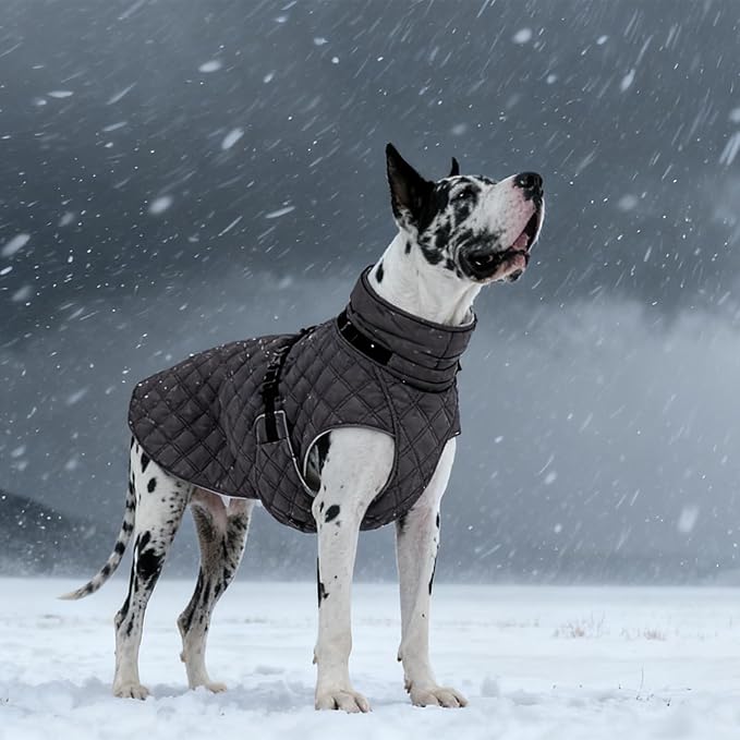 Kuoser Dog Coat Warm Fleece Lining Turtleneck Dog Jacket with Harness Built-in, Adjustable Windproof Cold Weather Coats with Quick Release Buckle Pet Winter Snowsuit for Extra Small Dogs, Grey XS