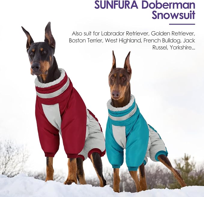 SUNFURA Full Body Dog Coat - Warm Fleece Jacket for Small Dogs, Turtleneck Winter Coats with Harness, Reflective Dog Snowsuit Windproof Puffer Jackets with Legs for Chihuahua, Yorkie, Burgundy XS