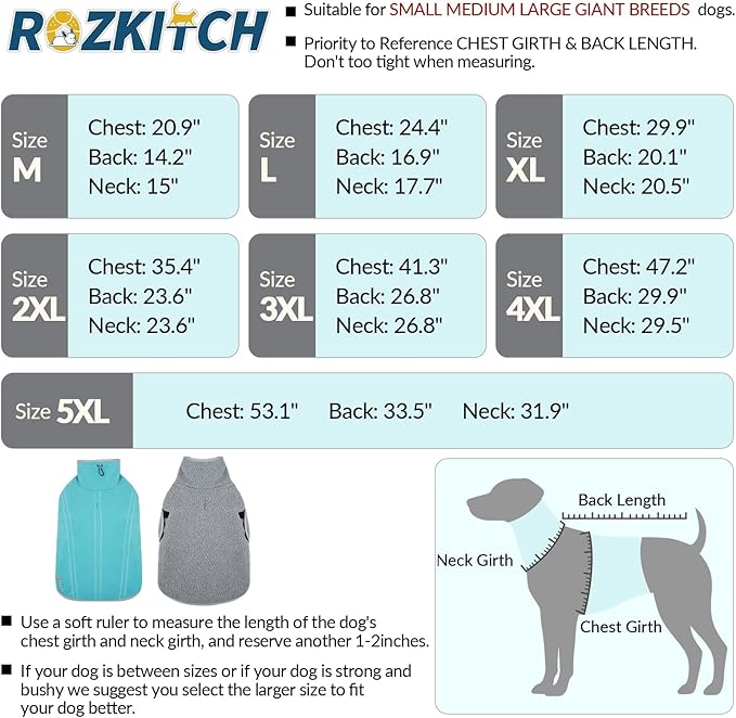 ROZKITCH Reversible Fleece Lined Dog Coat Super Warm Fleece Sherpa Sweater with Embroidery, Adjustable Double-Sided Plush Sweatshirt for Small Medium Breeds Bluegreen XL