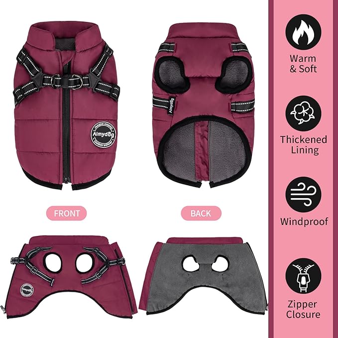 Warm Winter Coat - Sports Dog Jacket, Reflective & Adjustable, Waterproof & Windproof for Small Dogs (Purple)