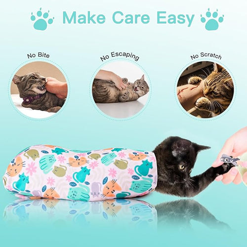 21.7" Cat Grooming Cloth Wrap, Cat Wrap for Cutting Nails, Self-Adherent Fabric Wrap for Cats, Cat Burrito Wrap Anti-Scratch, Anti-Escape, Multifunctional Swaddle Wrap Pet Tool (Floral, Large)