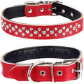 Rhinestones Dog Collar, Adjustable Sparkly Crystal Studded Genuine Leather Pet Dog Collar for Small and Medium Dogs (S, Red)