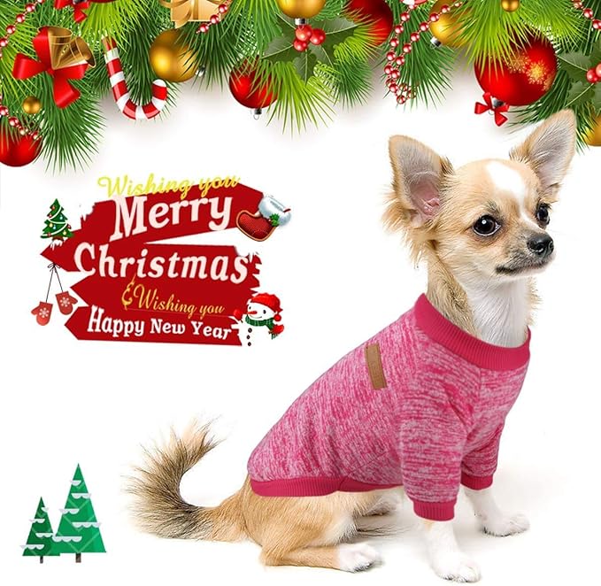 Idepet Pet Dog Classic Knitwear Sweater, Soft Fleece Coat for Small,Medium Dog,Warm Pet Dog Cat Clothes,Soft Puppy Customes (XL, Rosered)