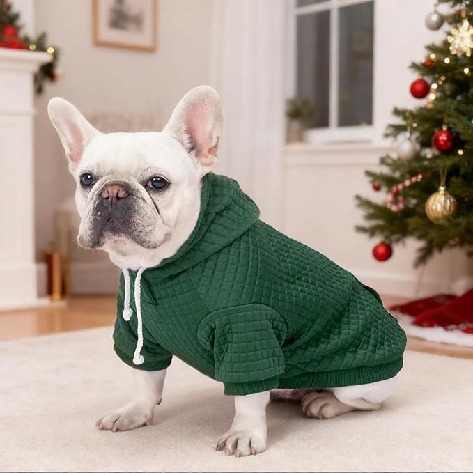 2 Pack Dog Hoodie Sweaters for Small Medium Dogs Warm Dog Clothes for Large Dogs Soft Waffle-Like Laminated Sweatshirt Bulldog (Dark Green+Wine Red, XXS (Back: 8",Chest: 11", Neck: 7.9"))