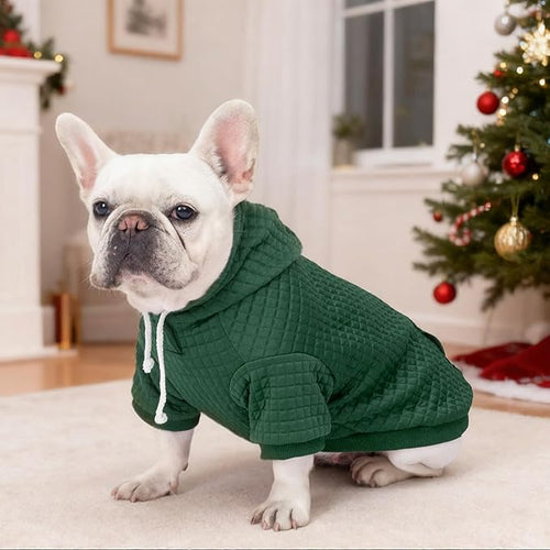 2 Pack Dog Hoodie Sweaters for Small Medium Dogs Warm Dog Clothes for Large Dogs Soft Waffle-Like Laminated Sweatshirt Bulldog (Dark Green+Wine Red, M (Back: 15.5",Chest: 21.6", Neck: 13"))