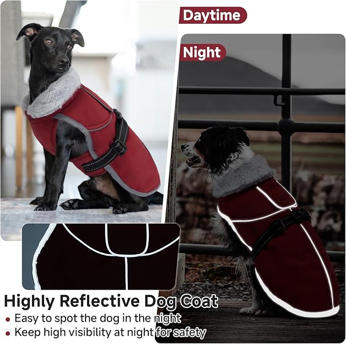 Lelepet Warm Dog Winter Coat Reflective Dog Jacket Fleece Vest Waterproof Windproof Cold Weather Coats with Adjustable Buckle Turtleneck Pet Snowsuit for Small Medium Large Dogs,Boxer,Pitbull,XXL