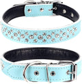 Rhinestones Dog Collar, Adjustable Sparkly Crystal Studded Genuine Leather Pet Dog Collar for Small and Medium Dogs (S, Blue)