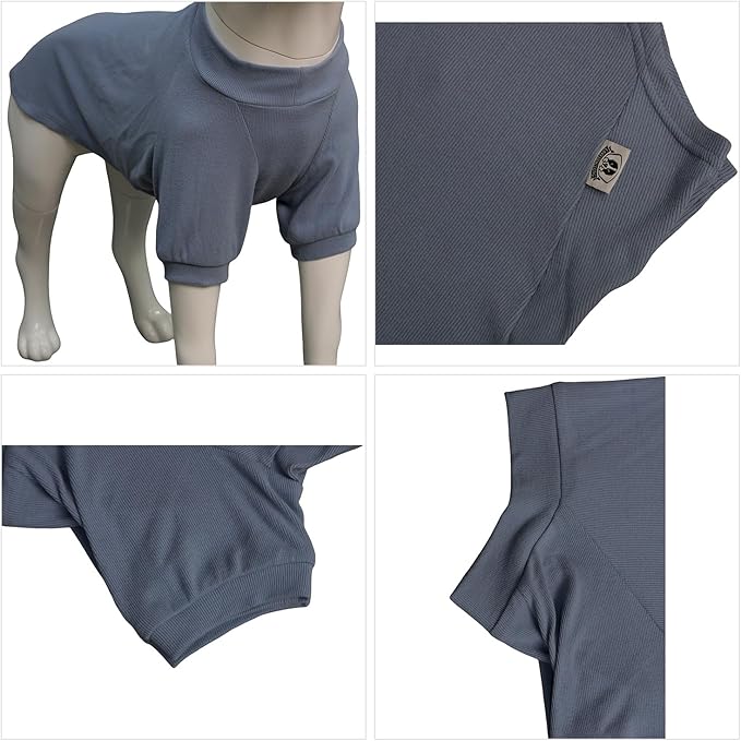 Lovelonglong Ribbed Dog T-Shirt Cotton Knitted Dog Sweaters for All Season Pet T-Shirts for Large Medium Small Dogs Grayish Blue XS