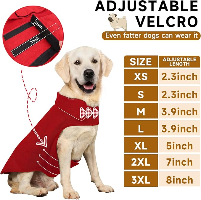 Fleece Dog Coat Reflective Cold Weather Dog Jacket Apparel for Extra Large to Small Pets(Red,3XL)