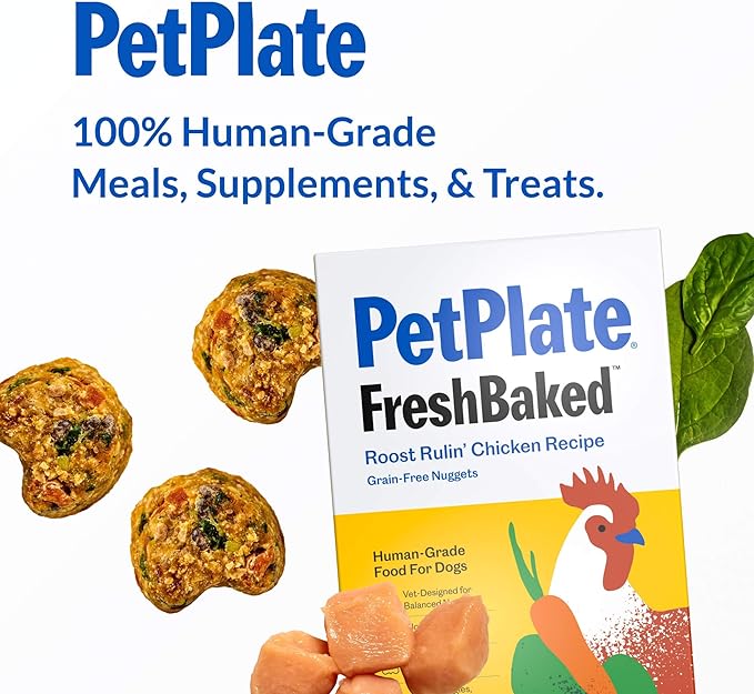 PetPlate Roost Rulin' Chicken FreshBaked Dry Dog Food, Gently Baked and Air-Dried Human Grade Dog Food, Formulated with Prebiotics and Postbiotics, Grain Free, No Fillers or by-Products 2lbs