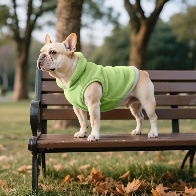 Idepet 2 Pack Dog Fleece Vest Sweater Warm Pullover Jacket with D-Ring Leash Reflective Winter Coat Hoodie for French Bulldog Pug Chihuahuas Yorkies Dachshunds(Dark Green&Grass Green,X-Large)