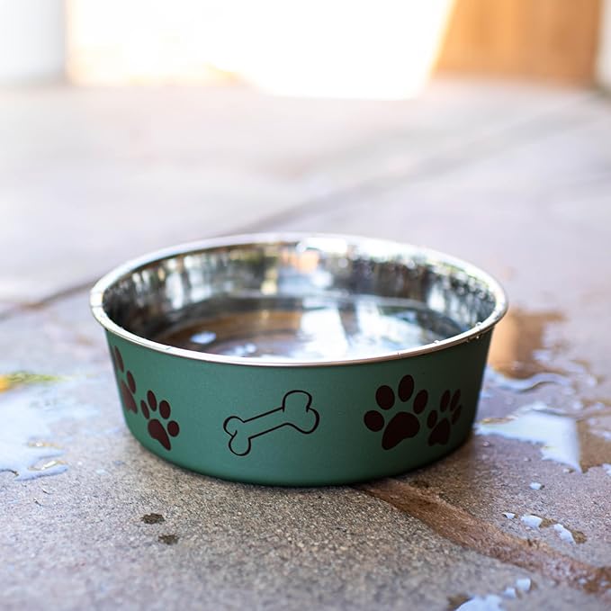 Loving Pets Bella Dog Bowls- Stainless Steel Dog & Cat Bowls - Spill Proof Dog Food Bowl, Cat Bowl, Puppy Essentials & Pet Supplies Great for Home & Travel (Large 35-65 lbs, Artichoke)