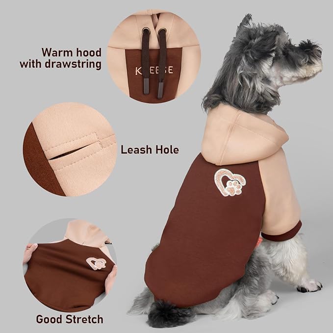 KYEESE Dog Hoodie Stretchy Dog Clothes for Small Dogs Dogs Winter Coat for Cold Weather Cat Coat with Leash Hole Soft Pet Sweatshirt with Drawstring Comfort Cat Sweater Warm Pet Clothes