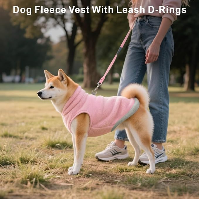 Idepet 2 Pack Dog Fleece Vest Sweater Warm Pullover Jacket with D-Ring Leash Reflective Winter Coat Hoodie for Puppy Cat French Bulldog Pug Chihuahuas Yorkies Dachshunds(Purple&Pink,X-Small)
