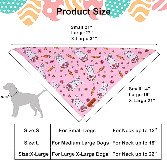 ADOGGYGO Easter Dog Bandana, Pink Bunny Scarf, Premium Durable Fabric, Adjustable Fit Female Pet Easter Bandanas for Medium Large Dogs (Large)