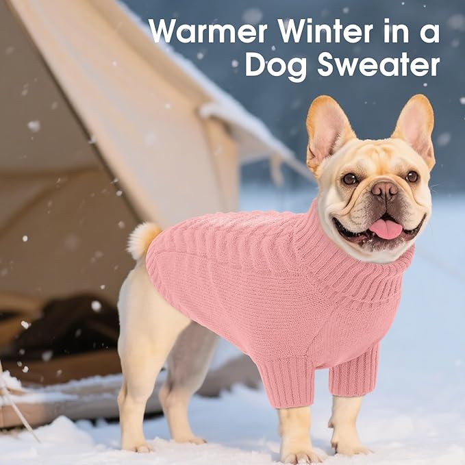 Dog Sweaters for Small Dogs Classic Turtleneck Dog Christmas Sweater Thick Warm Pullover Female Puppy Pet Stretch Knitwear Fall Winter Clothes with Leash Hole(Pink, XS)