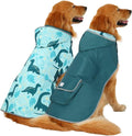 HDE Reversible Dog Raincoat Hooded Slicker Poncho Rain Coat Jacket for Small Medium Large Dogs Dinosaurs - L