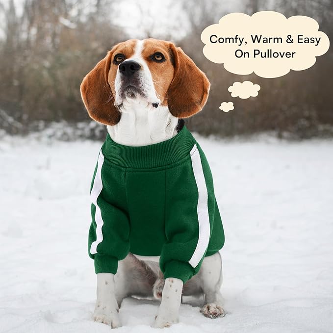 Queenmore Large Christmas Dog Sweater, Cozy Fleece Dog Sweatshirt, Warm Winter Fleece Jacket for Small, Medium & Large Dogs with Leash Hole/Reflective Stripes Green