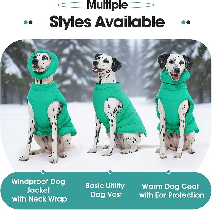 Dog Coats for Large Dogs Winter Waterproof, Zip Up Lightweight Vest for Dogs, Warm Pet Snow Jacket, Outdoor Dog Camping Jackets for Weimaraner, Pointer, Labrador, Green XL