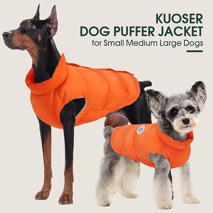 Kuoser Dog Coat Puffer Vest, Warm Dog Jacket Windproof Dogs Cold Weather Coats Pet Snowsuit Padded Vests, Lightweight Puppy Winter Clothes for Small Medium Dogs, Button Design, Easy On/Off, Orange M