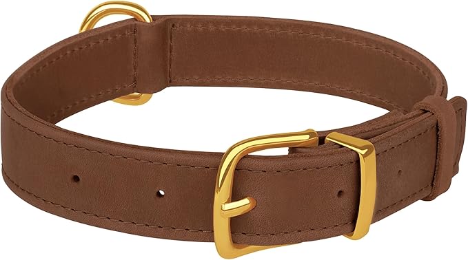 Leather Dog Collar - Heavy Duty Adjustable Soft Padded Pet Collars for Small Medium Large Dogs Breed - Black Green Brown Pink Red Blue (Cognac, S, 9"-12" Neck Fit)