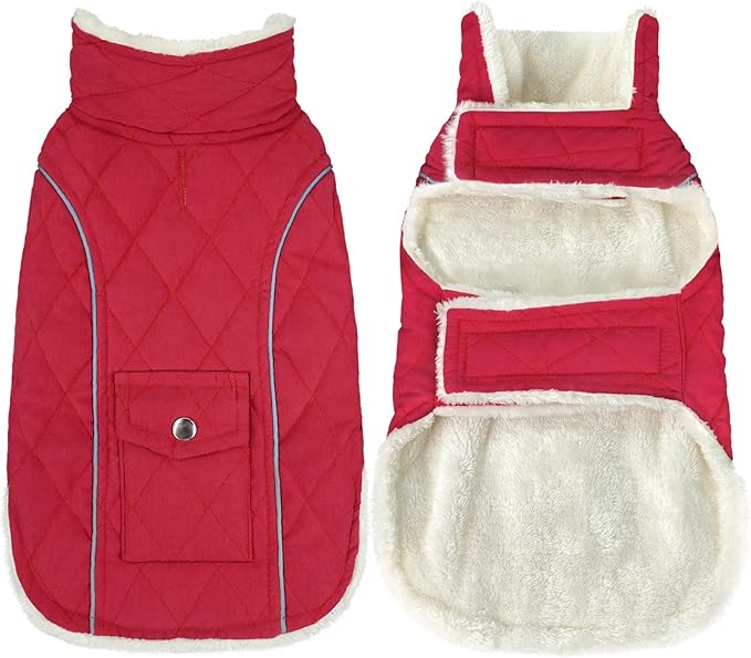 Malier Dog Winter Coat, Windproof Dog Cold Weather Coats with Real Pocket, Winter Extra Warm Pet Coat Fleece Jacket Reflective Clothes for Small Medium Large Dogs and Puppy (Red, X-Large)