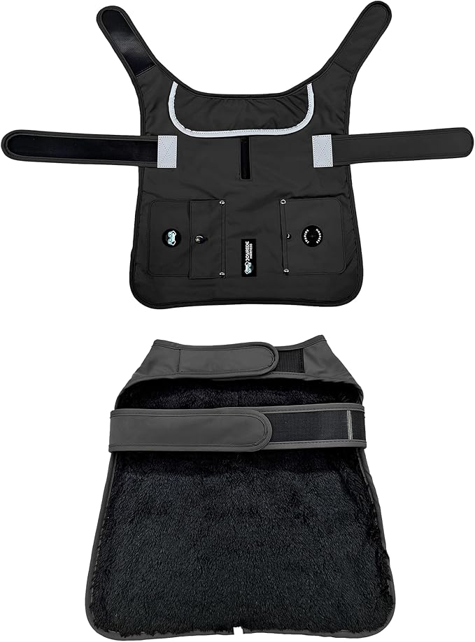 Joyride Harness FrostFlex Dog Winter Jacket - Fleece Lined & Water-Resistant - Snowsuit with Pockets for Treats & Poop Bags - Durable Cold Weather Dog Coat - Black Onyx-XL