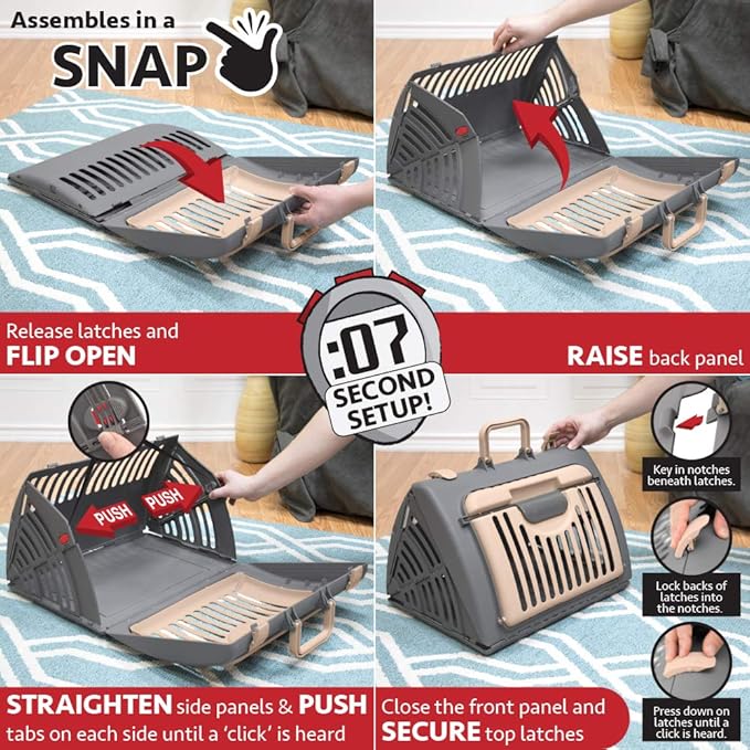 SportPet Designs Foldable Travel Cat Carrier - Front Door Plastic Collapsible Carrier Collection, Waterproof Bed