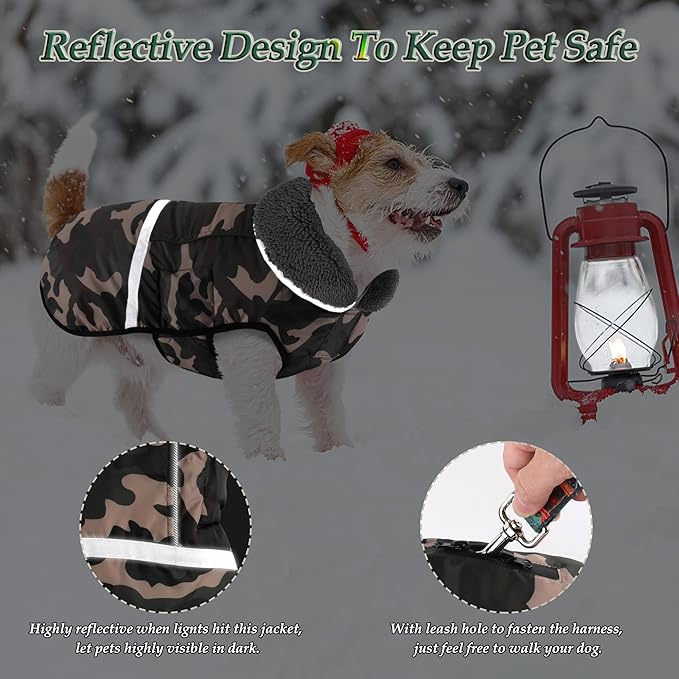 Dogcheer Warm Dog Coat, Waterproof Dog Jacket Christmas Puppy Winter Coat with Buckle, Reflective Adjustable Pet Snow Jacket Fleece Sweater for Small Medium Large Dogs - Dusty Pink Camo, S