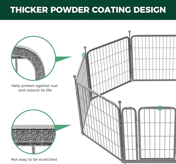 FXW Garden Fence Outdoor for The Yard – 24in(H) x 88.8ft(L) Heavy Duty Metal Animal Barrier for Dog and Rabbit, Decorative Dog Fence, 48 Panels, Silver